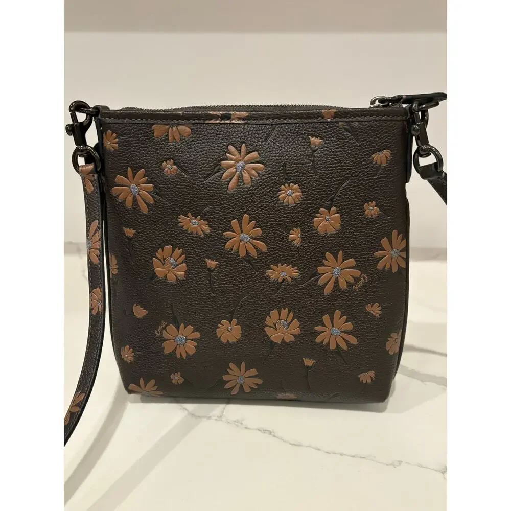 Kitt Messenger Crossbody Bag With Floral Print Brown Tan Pebble Leather‎